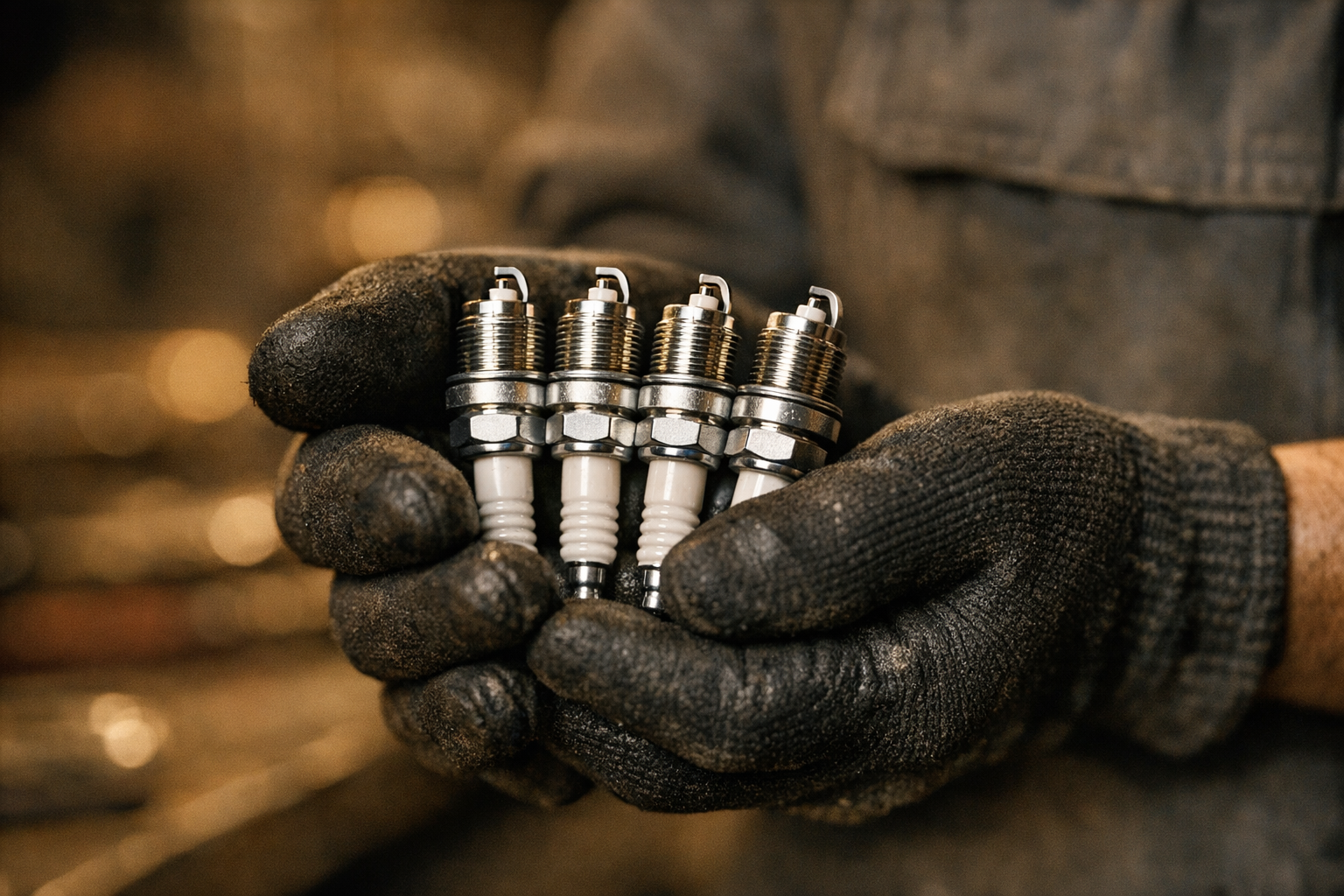 Mechanic preparing spark plugs for Click and Collect
